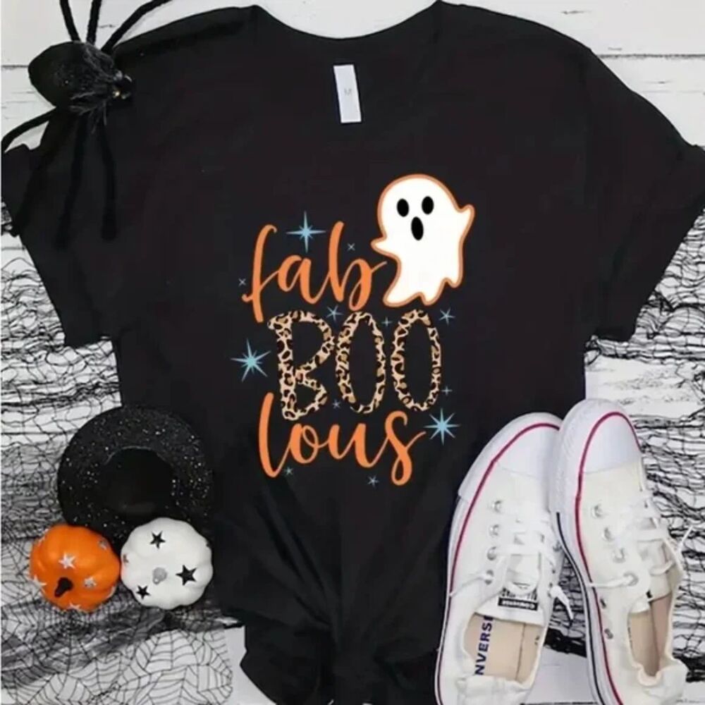 NWT FABOOLOUS Womenâs Casual Short Sleeve Black Halloween Shirt SM + EA⌠- Picture 1 of 4